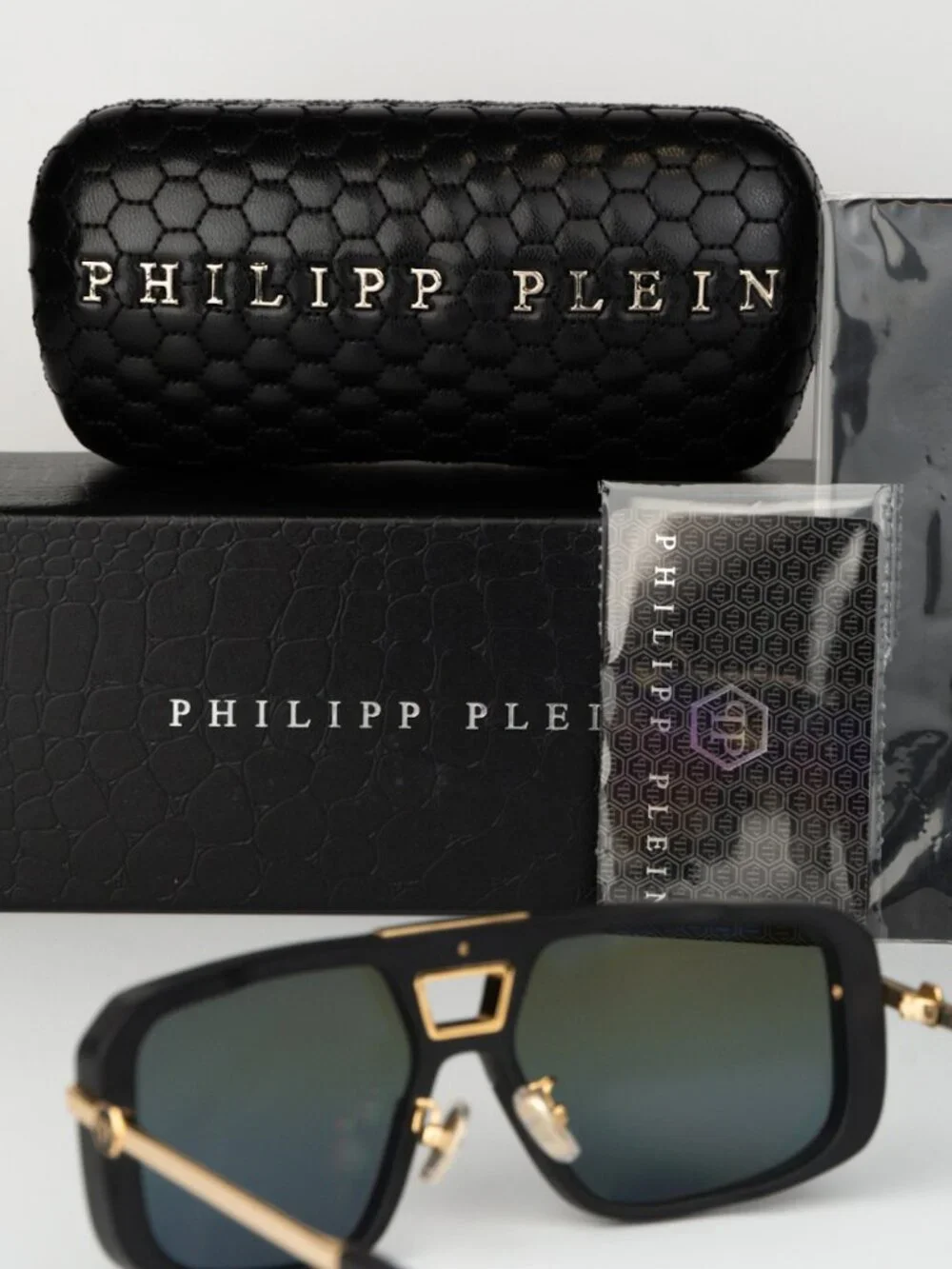 Philipp Plein Men Sunglasses Black Smoke Rainbow Mirror Pilot SPP008M 703V NEW